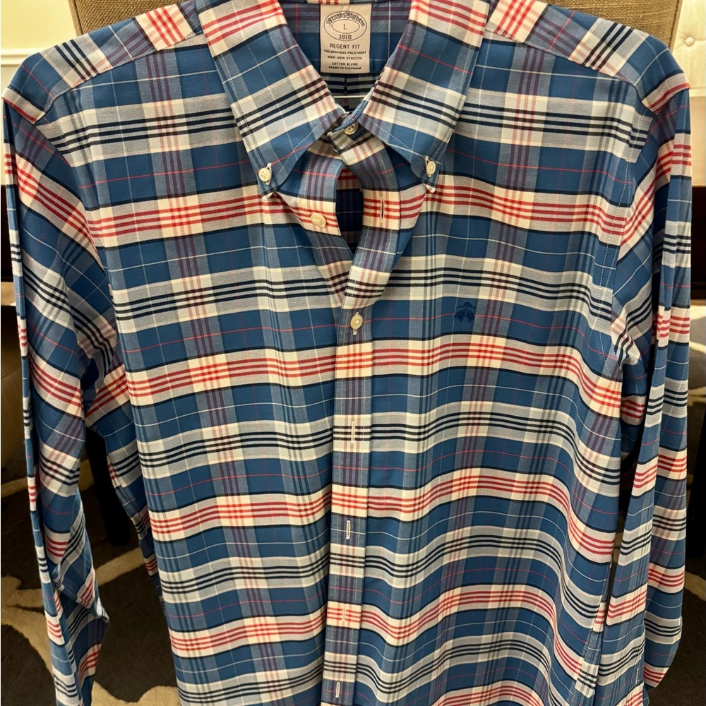 Brooks Brothers Men's Blue Plaid Brushed Twill Shirt